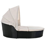 Outdoor Round Rattan Daybed Sunbed w/Retractable Canopy, Washable Cushions