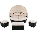 Outdoor Round Rattan Daybed Sunbed w/Retractable Canopy, Washable Cushions