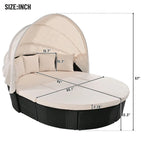 Outdoor Round Rattan Daybed Sunbed w/Retractable Canopy, Washable Cushions