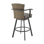 Luna 30 Inch Outdoor Swivel Barstool Chair, Rustic Teak Wood, Black