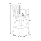 Luna 30 Inch Outdoor Swivel Barstool Chair, Rustic Teak Wood, Black