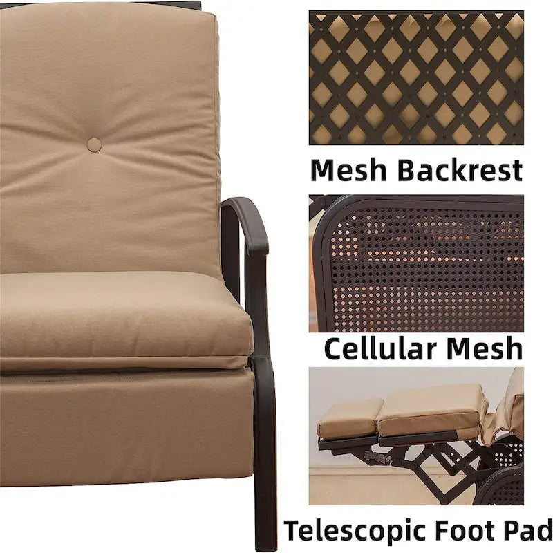 CUSchoice Outdoor Lounge Chair with Cushions - 20.7*43.3*37.8inchW*L*H