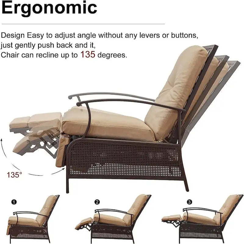 CUSchoice Outdoor Lounge Chair with Cushions - 20.7*43.3*37.8inchW*L*H