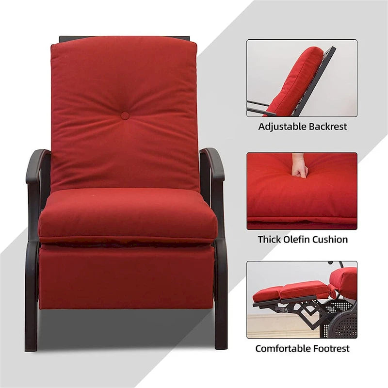 CUSchoice Outdoor Lounge Chair with Cushions - 20.7*43.3*37.8inchW*L*H