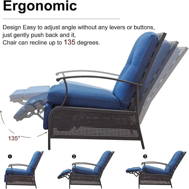 CUSchoice Outdoor Lounge Chair with Cushions - 20.7*43.3*37.8inchW*L*H