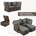 2-Seater Outdoor Patio Daybed Outdoor Double Daybed Outdoor Loveseat Sofa Set with Foldable Awning and Cushions for Garden