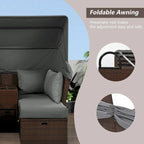 2-Seater Outdoor Patio Daybed Outdoor Double Daybed Outdoor Loveseat Sofa Set with Foldable Awning and Cushions for Garden