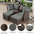 2-Seater Outdoor Patio Daybed Outdoor Double Daybed Outdoor Loveseat Sofa Set with Foldable Awning and Cushions for Garden