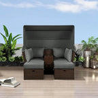 2-Seater Outdoor Patio Daybed Outdoor Double Daybed Outdoor Loveseat Sofa Set with Foldable Awning and Cushions for Garden
