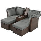 2-Seater Outdoor Patio Daybed Outdoor Double Daybed Outdoor Loveseat Sofa Set with Foldable Awning and Cushions for Garden
