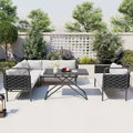 5-Piece Modern Patio Sectional Sofa Set Outdoor Woven Rope Furniture Set with Glass Table and Cushions