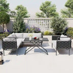 5-Piece Modern Patio Sectional Sofa Set Outdoor Woven Rope Furniture Set with Glass Table and Cushions