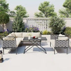 5-Piece Modern Patio Sectional Sofa Set Outdoor Woven Rope Furniture Set with Glass Table and Cushions