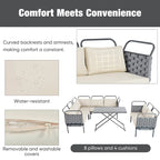 5-Piece Modern Patio Sectional Sofa Set Outdoor Woven Rope Furniture Set with Glass Table and Cushions