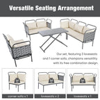 5-Piece Modern Patio Sectional Sofa Set Outdoor Woven Rope Furniture Set with Glass Table and Cushions