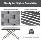 5-Piece Modern Patio Sectional Sofa Set Outdoor Woven Rope Furniture Set with Glass Table and Cushions