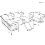 5-Piece Modern Patio Sectional Sofa Set Outdoor Woven Rope Furniture Set with Glass Table and Cushions