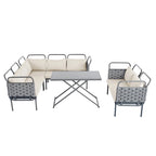 5-Piece Modern Patio Sectional Sofa Set Outdoor Woven Rope Furniture Set with Glass Table and Cushions
