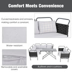 5-Piece Modern Patio Sectional Sofa Set Outdoor Woven Rope Furniture Set with Glass Table and Cushions