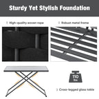 5-Piece Modern Patio Sectional Sofa Set Outdoor Woven Rope Furniture Set with Glass Table and Cushions