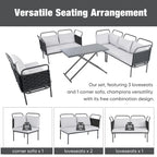 5-Piece Modern Patio Sectional Sofa Set Outdoor Woven Rope Furniture Set with Glass Table and Cushions