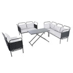 5-Piece Modern Patio Sectional Sofa Set Outdoor Woven Rope Furniture Set with Glass Table and Cushions