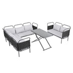 5-Piece Modern Patio Sectional Sofa Set Outdoor Woven Rope Furniture Set with Glass Table and Cushions