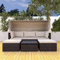 4-Piece Outdoor Wicker Sectional Patio Daybed with Canopy and Ottoman