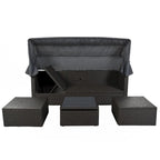 4-Piece Outdoor Wicker Sectional Patio Daybed with Canopy and Ottoman