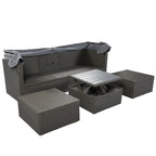 4-Piece Outdoor Wicker Sectional Patio Daybed with Canopy and Ottoman