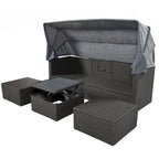 4-Piece Outdoor Wicker Sectional Patio Daybed with Canopy and Ottoman