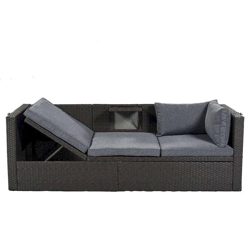 4-Piece Outdoor Wicker Sectional Patio Daybed with Canopy and Ottoman