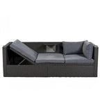 4-Piece Outdoor Wicker Sectional Patio Daybed with Canopy and Ottoman