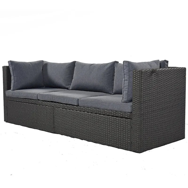 4-Piece Outdoor Wicker Sectional Patio Daybed with Canopy and Ottoman