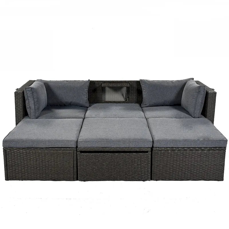4-Piece Outdoor Wicker Sectional Patio Daybed with Canopy and Ottoman
