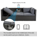4-Piece Outdoor Wicker Sectional Patio Daybed with Canopy and Ottoman
