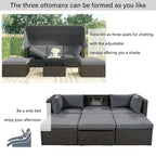 4-Piece Outdoor Wicker Sectional Patio Daybed with Canopy and Ottoman