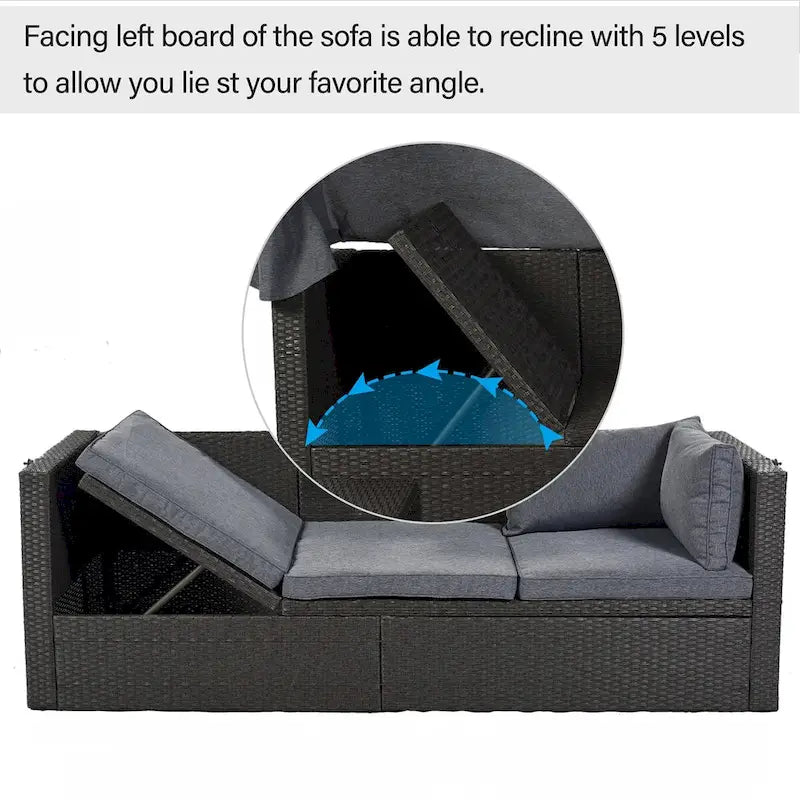 4-Piece Outdoor Wicker Sectional Patio Daybed with Canopy and Ottoman