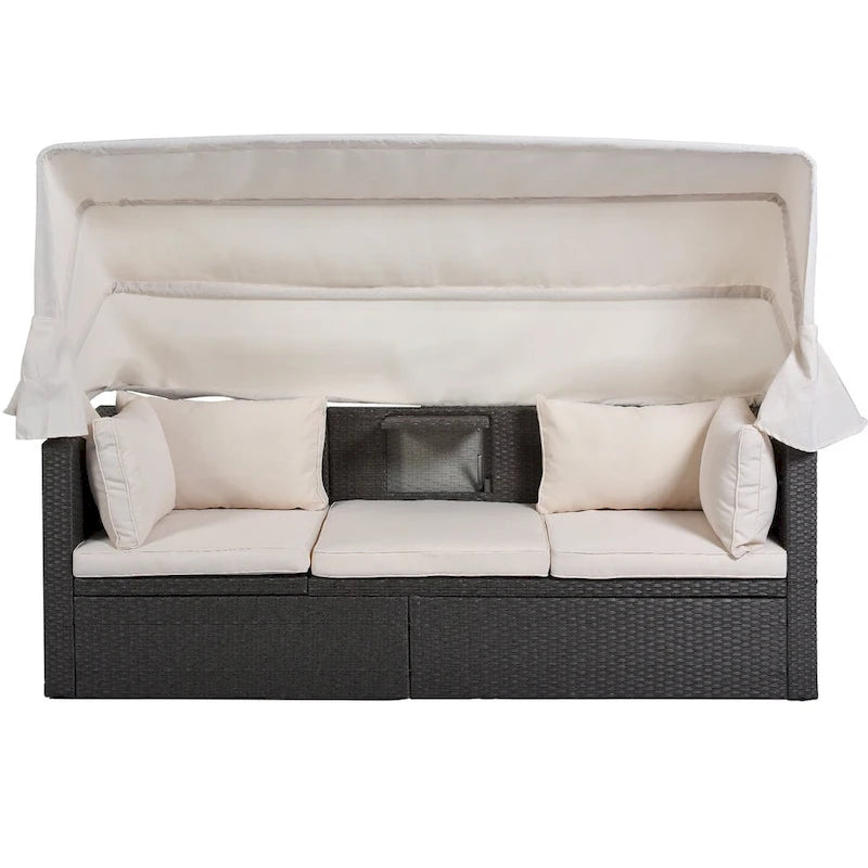 4-Piece Outdoor Wicker Sectional Patio Daybed with Canopy and Ottoman