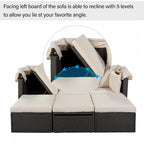4-Piece Outdoor Wicker Sectional Patio Daybed with Canopy and Ottoman
