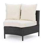 Modern Half-Circle Outdoor Lounge Set: Grey Rattan, White Cushions