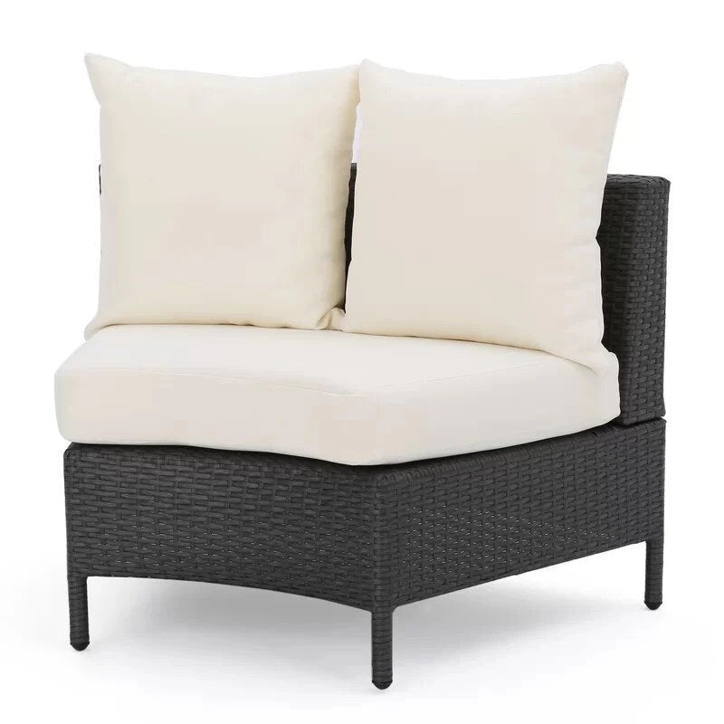 Modern Half-Circle Outdoor Lounge Set: Grey Rattan, White Cushions