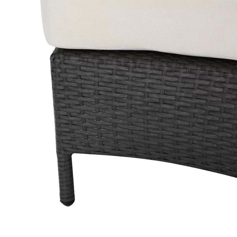 Modern Half-Circle Outdoor Lounge Set: Grey Rattan, White Cushions