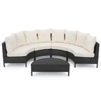 Modern Half-Circle Outdoor Lounge Set: Grey Rattan, White Cushions
