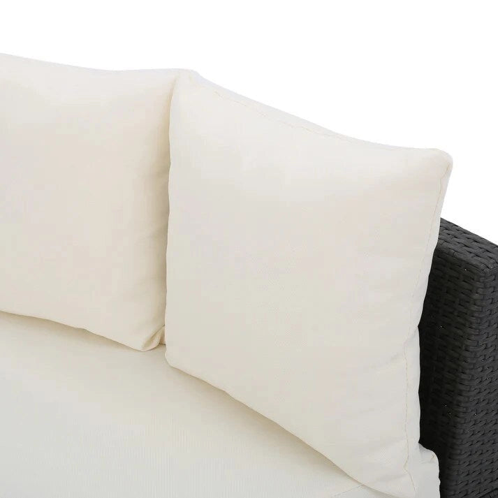 Modern Half-Circle Outdoor Lounge Set: Grey Rattan, White Cushions