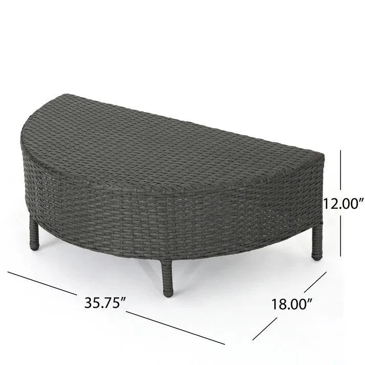 Modern Half-Circle Outdoor Lounge Set: Grey Rattan, White Cushions