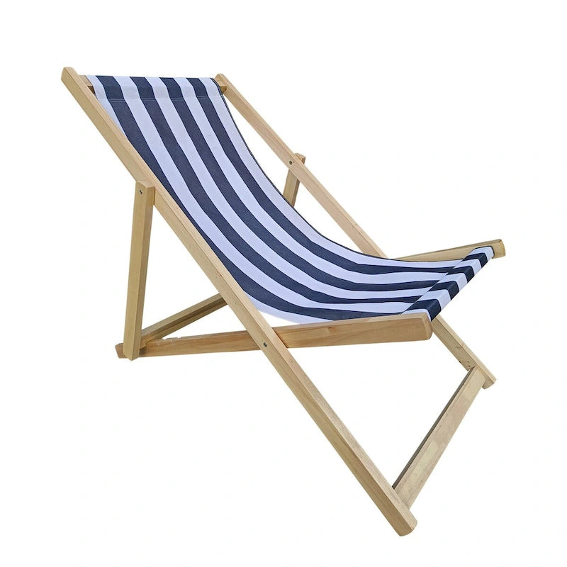 Stylish and Convenient Outdoor Sling Chair with Adjustable Back - Dark Blue/Natural, Made of Populus Wood