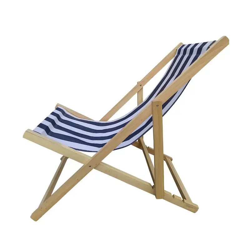 Stylish and Convenient Outdoor Sling Chair with Adjustable Back - Dark Blue/Natural, Made of Populus Wood