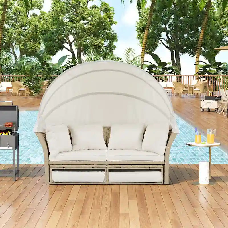 Outdoor Patio Daybed Wicker Rattan Double Daybed