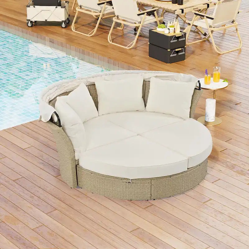 Outdoor Patio Daybed Wicker Rattan Double Daybed